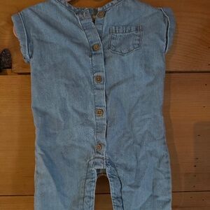 Blue chambray denim baby romper - 3 months